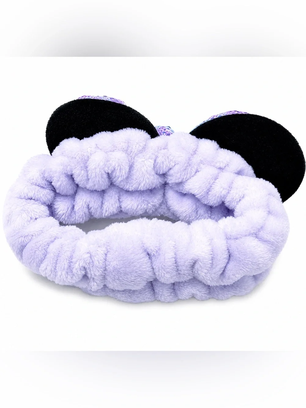 Disney Minnie Mouse Headband Lavender Plush Spa Purple Sequin Bow